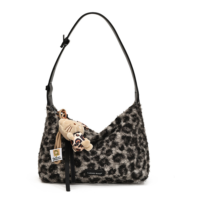 2024 nova modna krznena torbica s leopard uzorom, retro stil, torbica u obliku knedle, za žene, jesen-zima