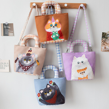 Ženska platnena torba s mačjim motivom – moderna crossbody torba za posao
