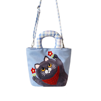 Ženska platnena torba s mačjim motivom – moderna crossbody torba za posao
