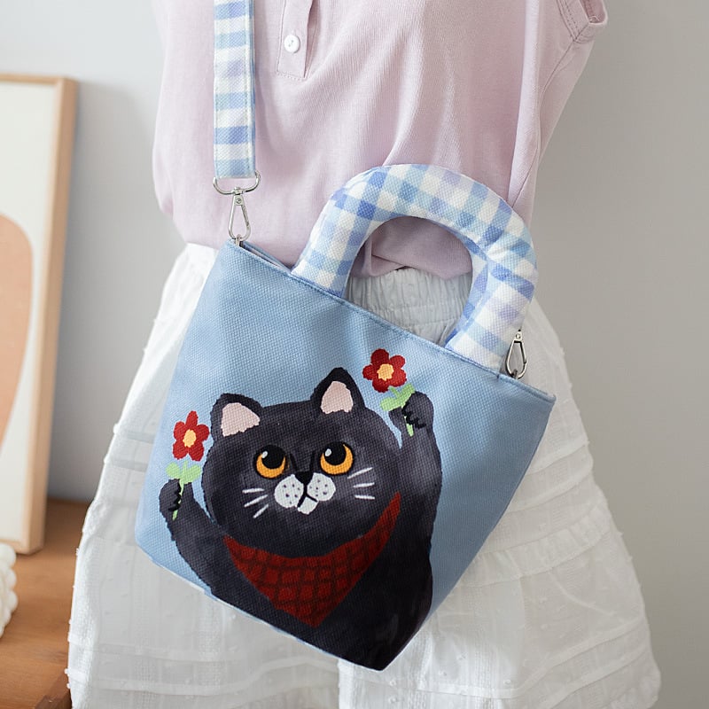 Ženska platnena torba s mačjim motivom – moderna crossbody torba za posao