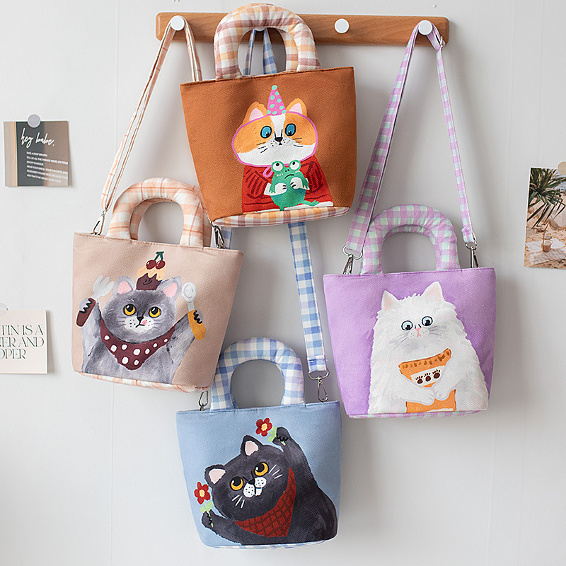 Ženska platnena torba s mačjim motivom – moderna crossbody torba za posao