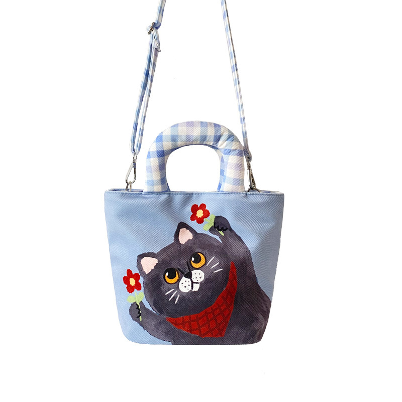 Ženska platnena torba s mačjim motivom – moderna crossbody torba za posao