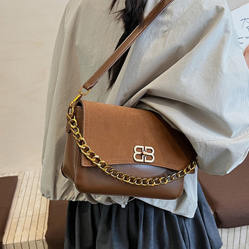 Suede torba za rame s retro lancem, mala podlaktna torbica za žene, crossbody dizajn 2025