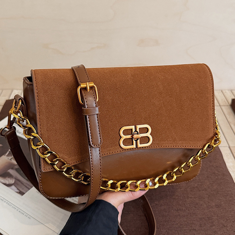 Suede torba za rame s retro lancem, mala podlaktna torbica za žene, crossbody dizajn 2025