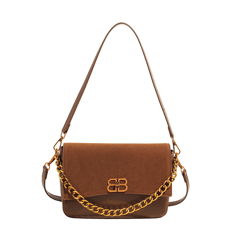 Suede torba za rame s retro lancem, mala podlaktna torbica za žene, crossbody dizajn 2025