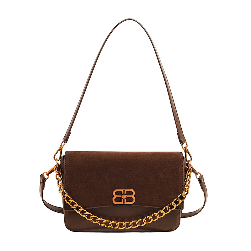 Suede torba za rame s retro lancem, mala podlaktna torbica za žene, crossbody dizajn 2025