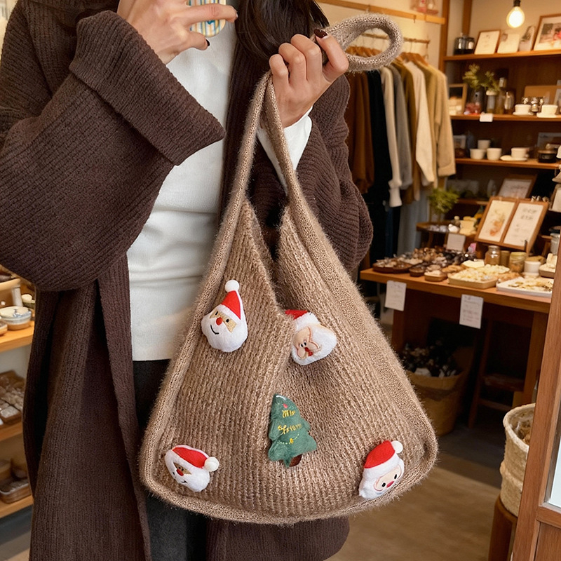 Ženska vunena pletena torba za ramena, ležernog stila, Božić Harajuku Tote s velikim kapacitetom, slatka i moderna