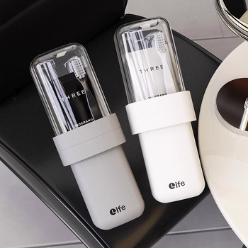Set portabil de igienă orală: pahar pentru apă de gură, suport pentru periuța de dinți și cutie de depozitare a accesoriilor de toaletă