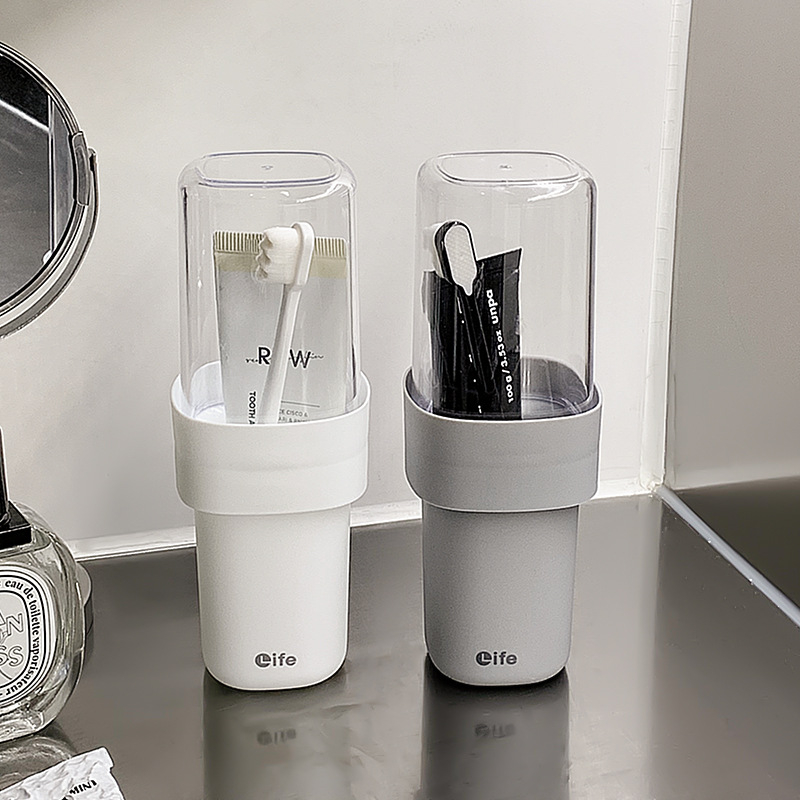 Set portabil de igienă orală: pahar pentru apă de gură, suport pentru periuța de dinți și cutie de depozitare a accesoriilor de toaletă