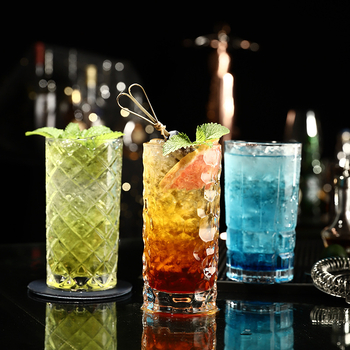 Pahar din sticlă retro cu gravură florală pentru iced latte, sucuri și cocktailuri