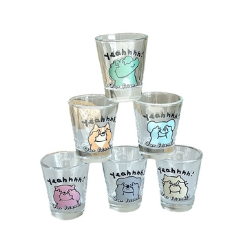 Set de 6 pahare din sticlă pentru băuturi spirtoase – design drăguț, stil desen animat, pentru sake și vin de fructe