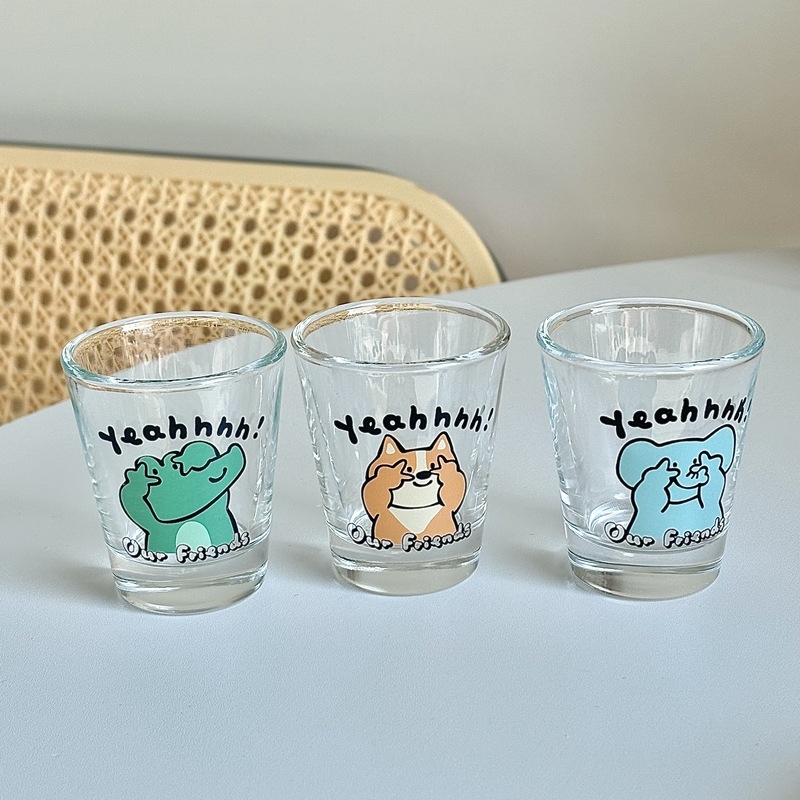 Set de 6 pahare din sticlă pentru băuturi spirtoase – design drăguț, stil desen animat, pentru sake și vin de fructe