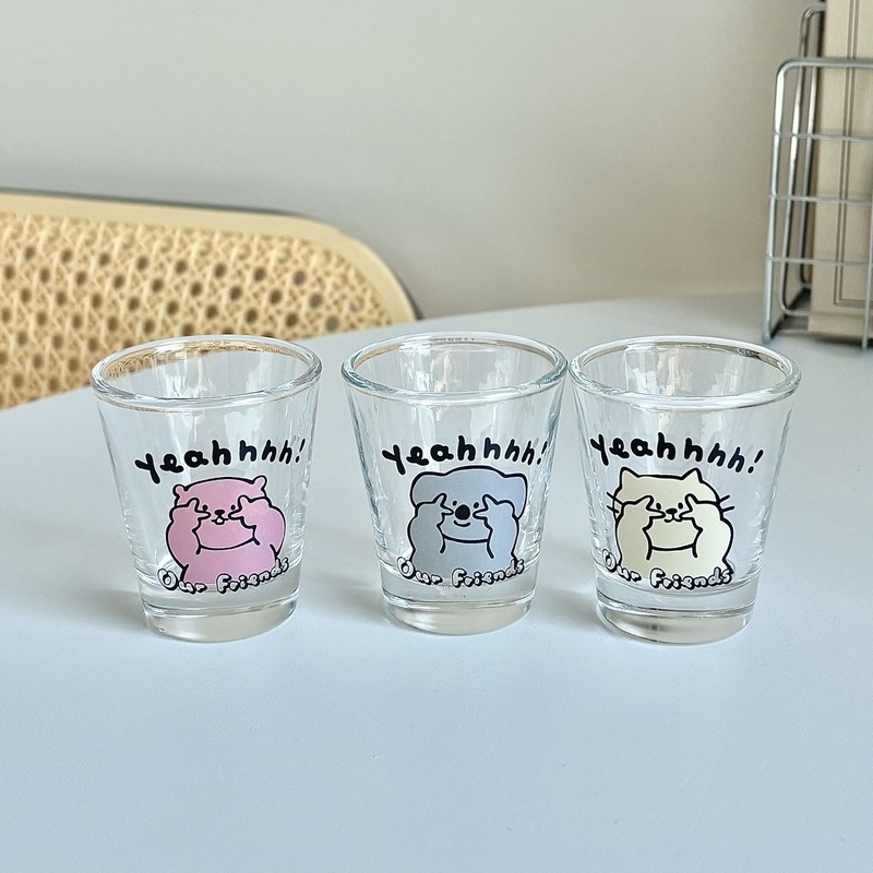 Set de 6 pahare din sticlă pentru băuturi spirtoase – design drăguț, stil desen animat, pentru sake și vin de fructe