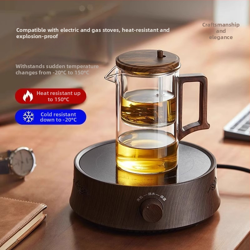 Ceainic din sticlă elegant, cu filtru pentru separarea apei de ceai, rezistent la temperaturi înalte