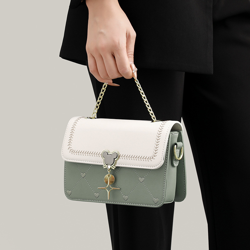 PU kožna mala crossbody torbica, kvadratnog oblika, jesen-zima, color-block stil, profinjen minimalistički dizajn
