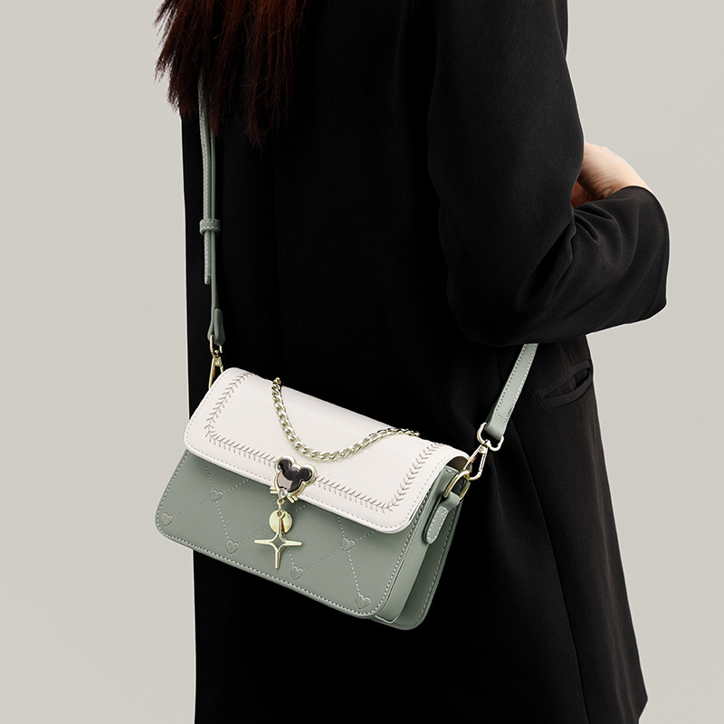 PU kožna mala crossbody torbica, kvadratnog oblika, jesen-zima, color-block stil, profinjen minimalistički dizajn