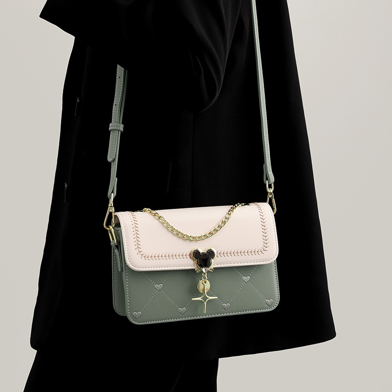 PU kožna mala crossbody torbica, kvadratnog oblika, jesen-zima, color-block stil, profinjen minimalistički dizajn