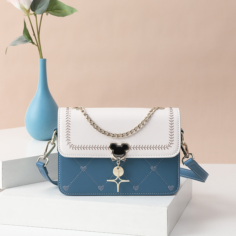 PU kožna mala crossbody torbica, kvadratnog oblika, jesen-zima, color-block stil, profinjen minimalistički dizajn