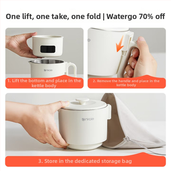 Ankale Fierbător electric pliabil, portabil, 0,8 L, oțel inoxidabil 316, complet automat