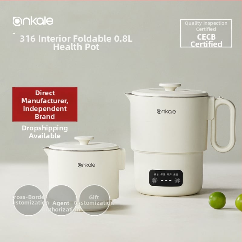 Ankale Fierbător electric pliabil, portabil, 0,8 L, oțel inoxidabil 316, complet automat