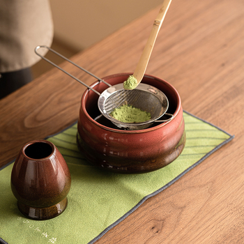 Set japonez pentru amestecarea matcha, cu glazură ceramică, șapte piese, ceai pentru latte de dimineață
