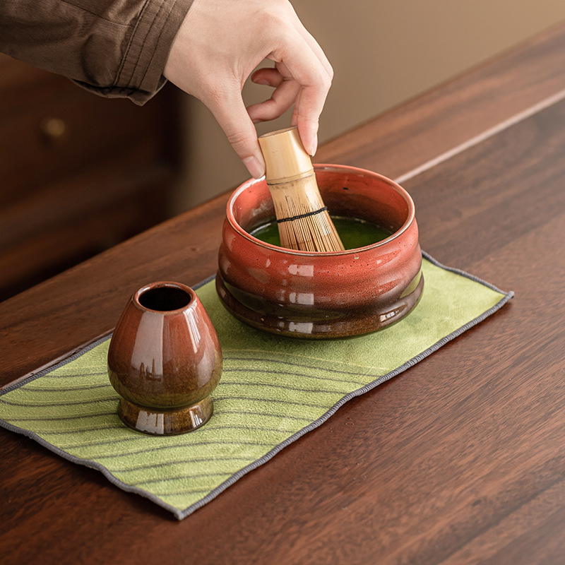 Set japonez pentru amestecarea matcha, cu glazură ceramică, șapte piese, ceai pentru latte de dimineață