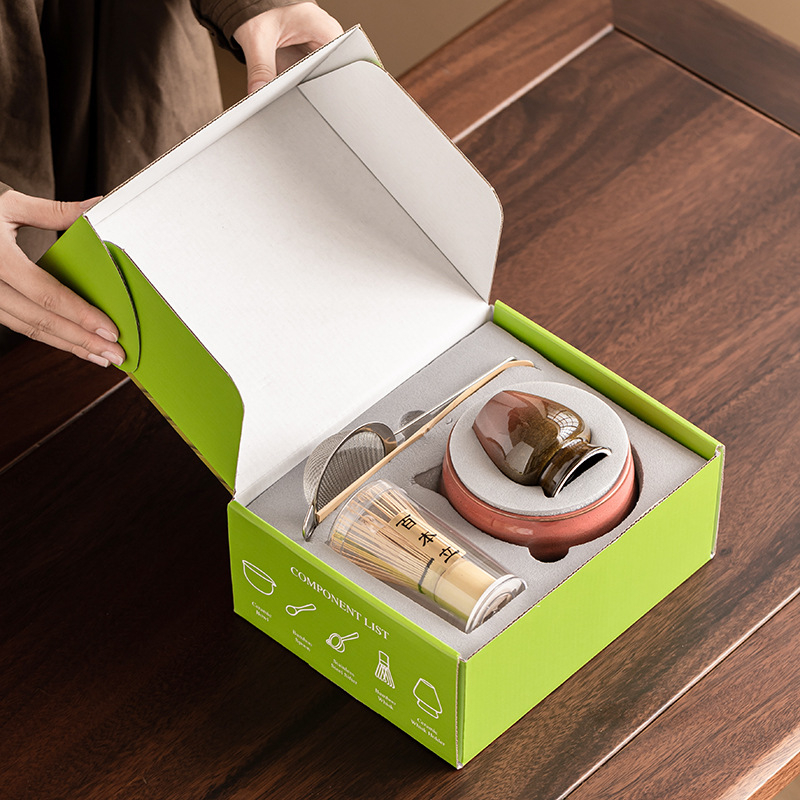 Set japonez pentru amestecarea matcha, cu glazură ceramică, șapte piese, ceai pentru latte de dimineață