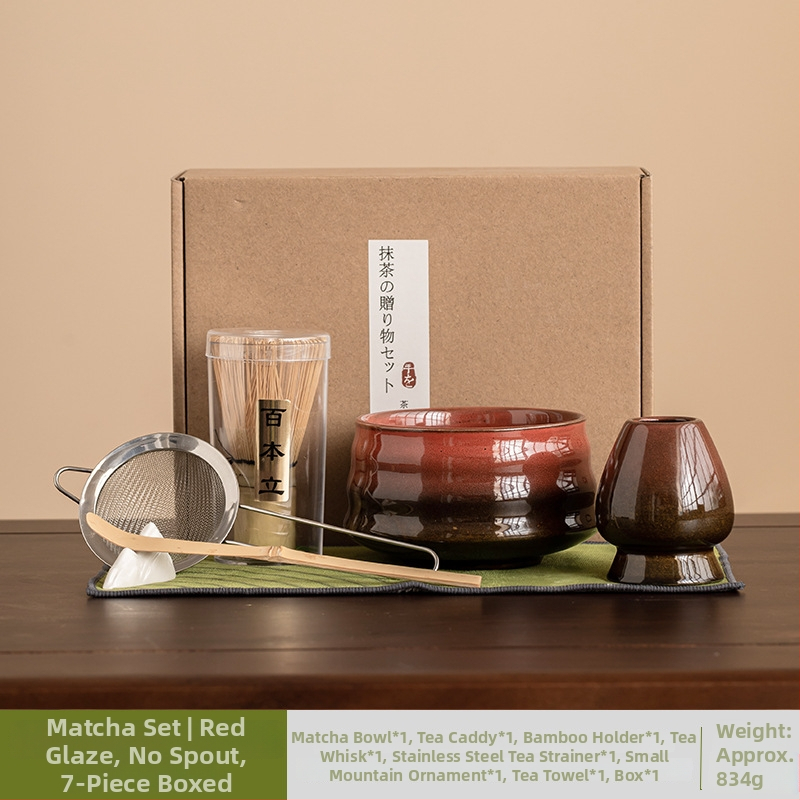 Japonský keramický set na miešanie matcha s glazovaným povrchom, sedemdielny čajový set na prípravu raňajkového latte