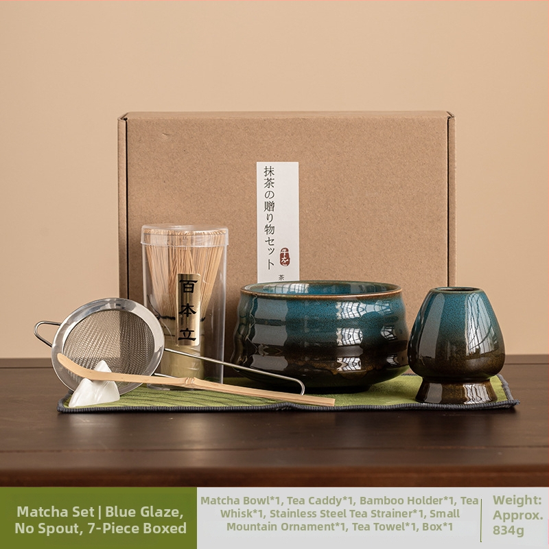 Japonský keramický set na miešanie matcha s glazovaným povrchom, sedemdielny čajový set na prípravu raňajkového latte