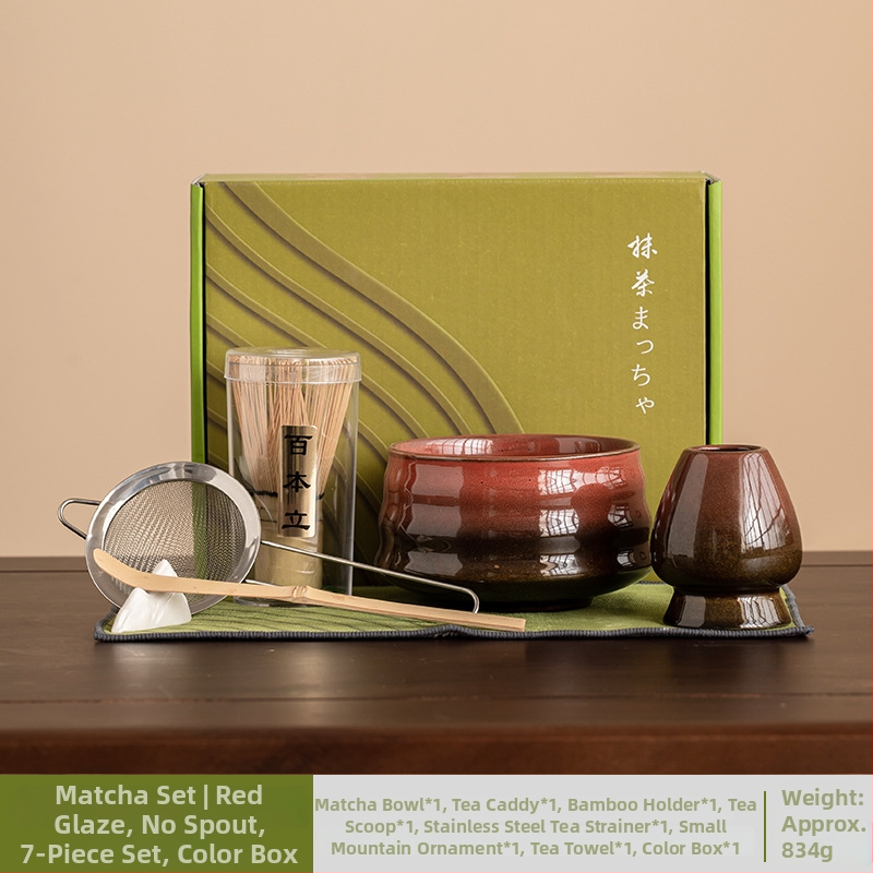 Japonský keramický set na miešanie matcha s glazovaným povrchom, sedemdielny čajový set na prípravu raňajkového latte