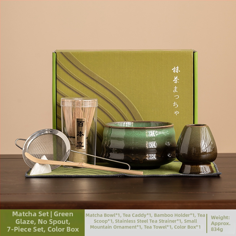 Japonský keramický set na miešanie matcha s glazovaným povrchom, sedemdielny čajový set na prípravu raňajkového latte