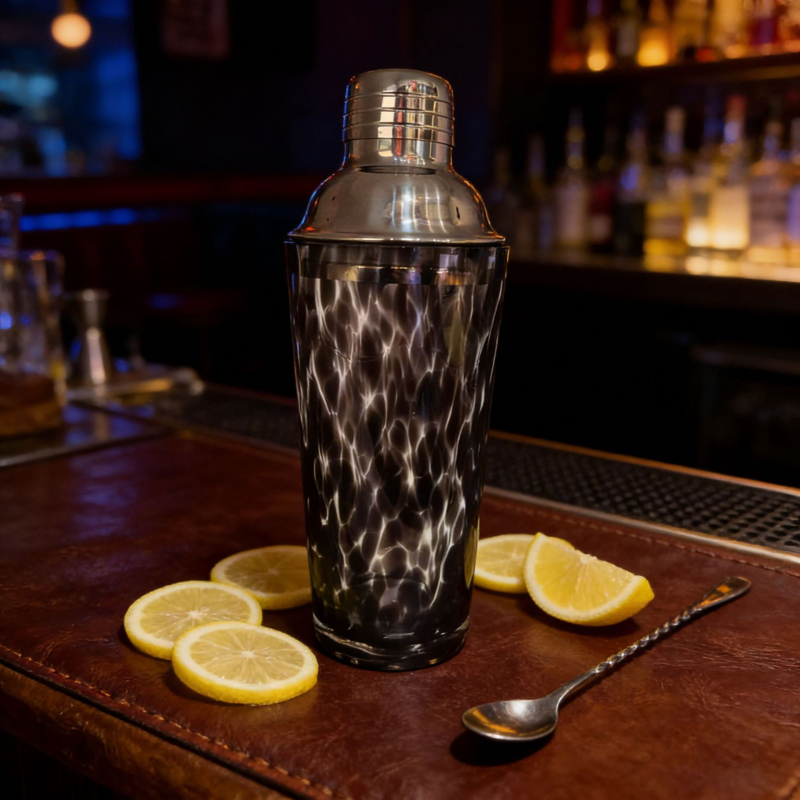 Set de cocktailuri: ceainic din oțel inoxidabil, shaker din sticlă și unelte de bar
