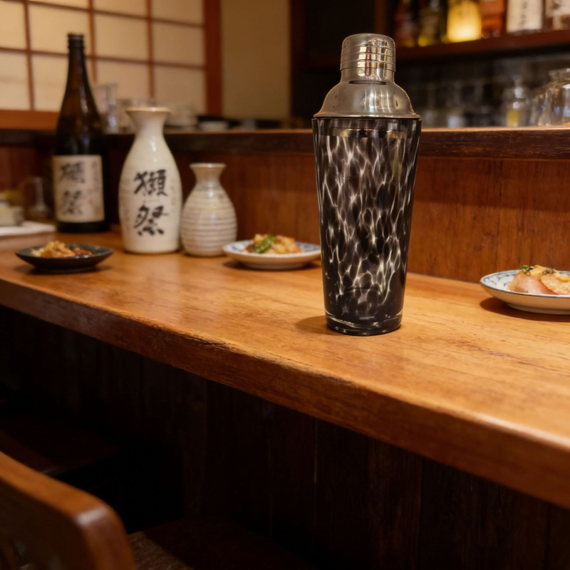 Set de cocktailuri: ceainic din oțel inoxidabil, shaker din sticlă și unelte de bar