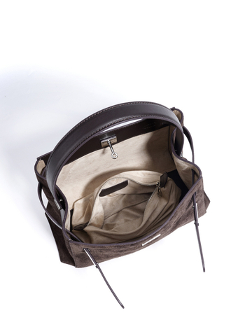 Ženska torbica za ramena od prave kože, velika zapremina, nubuk semiš, crossbody stil