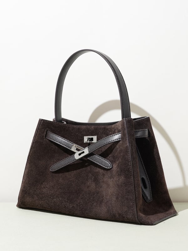 Ženska torbica za ramena od prave kože, velika zapremina, nubuk semiš, crossbody stil