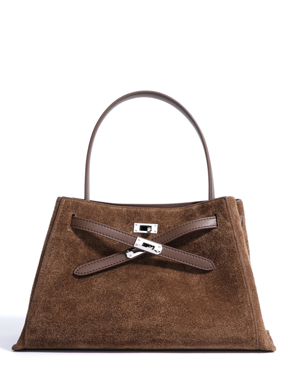 Ženska torbica za ramena od prave kože, velika zapremina, nubuk semiš, crossbody stil