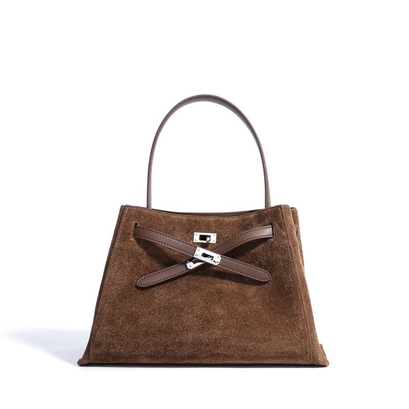 Ženska torbica za ramena od prave kože, velika zapremina, nubuk semiš, crossbody stil