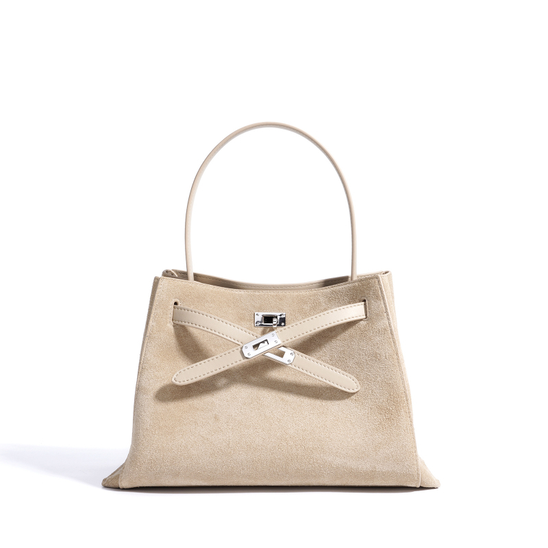 Ženska torbica za ramena od prave kože, velika zapremina, nubuk semiš, crossbody stil