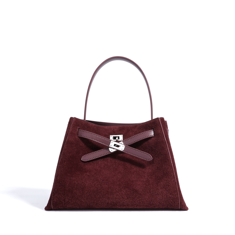 Ženska torbica za ramena od prave kože, velika zapremina, nubuk semiš, crossbody stil