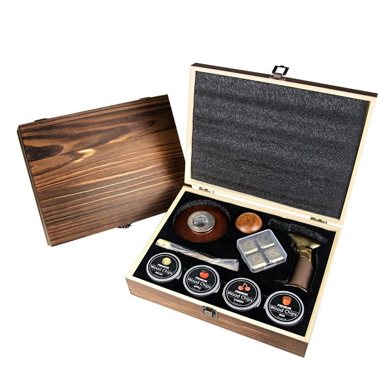 Set de afumare din lemn pentru cocktailuri și whisky – Infuzor de fum pentru uz casnic, în cutie cadou