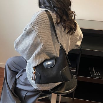 Retro Maillard torbica za rame, PU velur s mat završnom površinom, crossbody za žene, horizontalni kvadratni oblik, zimski model 2025