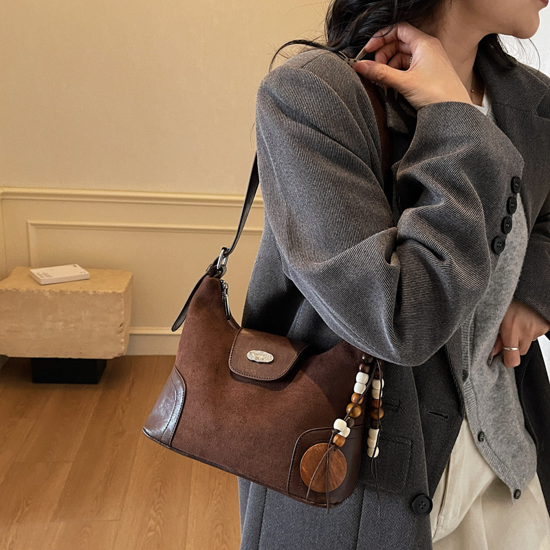 Retro Maillard torbica za rame, PU velur s mat završnom površinom, crossbody za žene, horizontalni kvadratni oblik, zimski model 2025