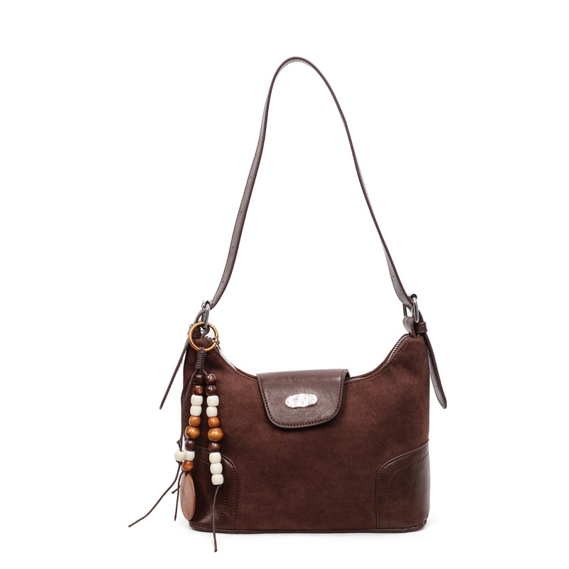 Retro Maillard torbica za rame, PU velur s mat završnom površinom, crossbody za žene, horizontalni kvadratni oblik, zimski model 2025