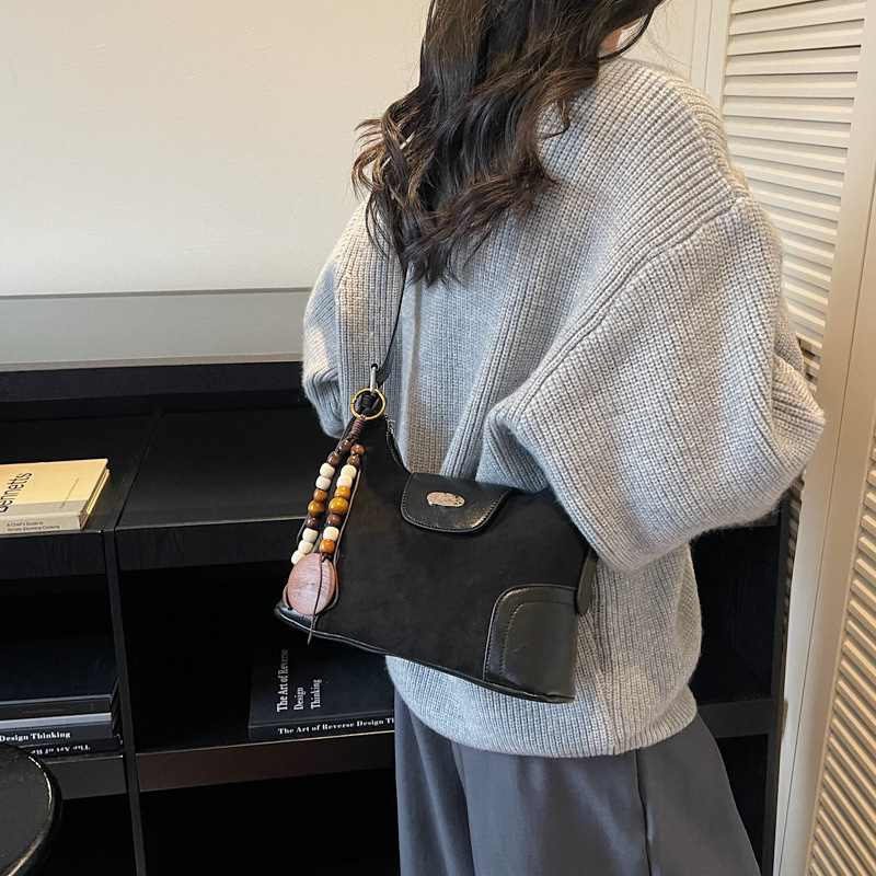 Retro Maillard torbica za rame, PU velur s mat završnom površinom, crossbody za žene, horizontalni kvadratni oblik, zimski model 2025