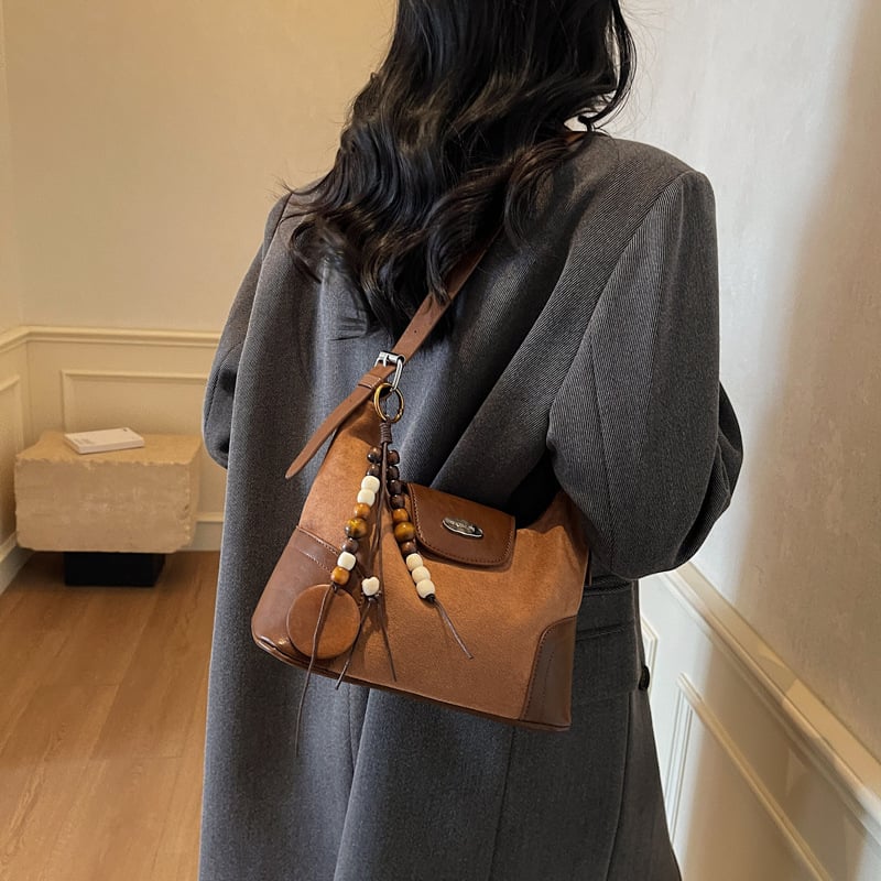 Retro Maillard torbica za rame, PU velur s mat završnom površinom, crossbody za žene, horizontalni kvadratni oblik, zimski model 2025