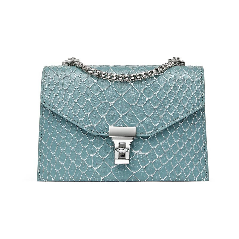 Prava kožna lančana mala kvadratna torbica, 2024, crossbody/ramena torba, makaron boja, vrhunski dojam
