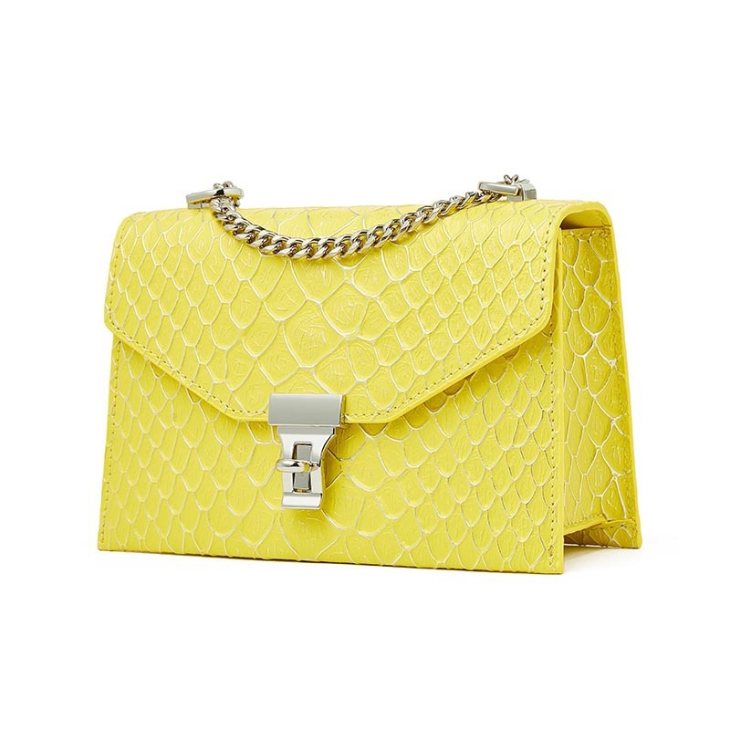 Prava kožna lančana mala kvadratna torbica, 2024, crossbody/ramena torba, makaron boja, vrhunski dojam