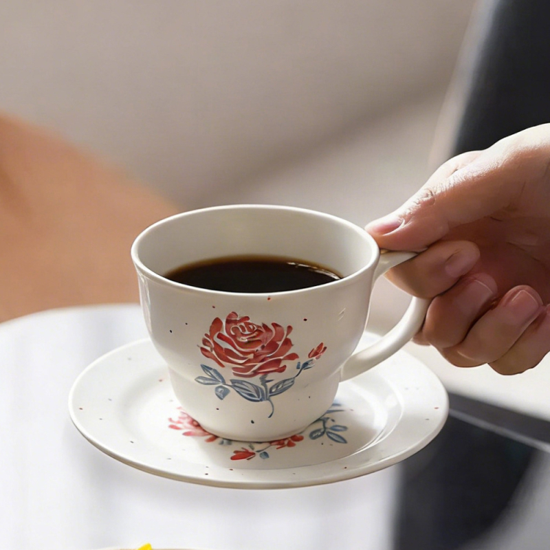 Set de cești și farfurioare de cafea în stil european, latte art, pentru ceai de după-amiază, ceramică mată