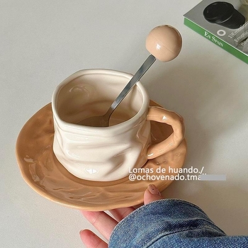 Set cești și farfurioare de cafea în stil Instagram, design rafinat, luxos, pentru ceai de după-amiază și mic dejun