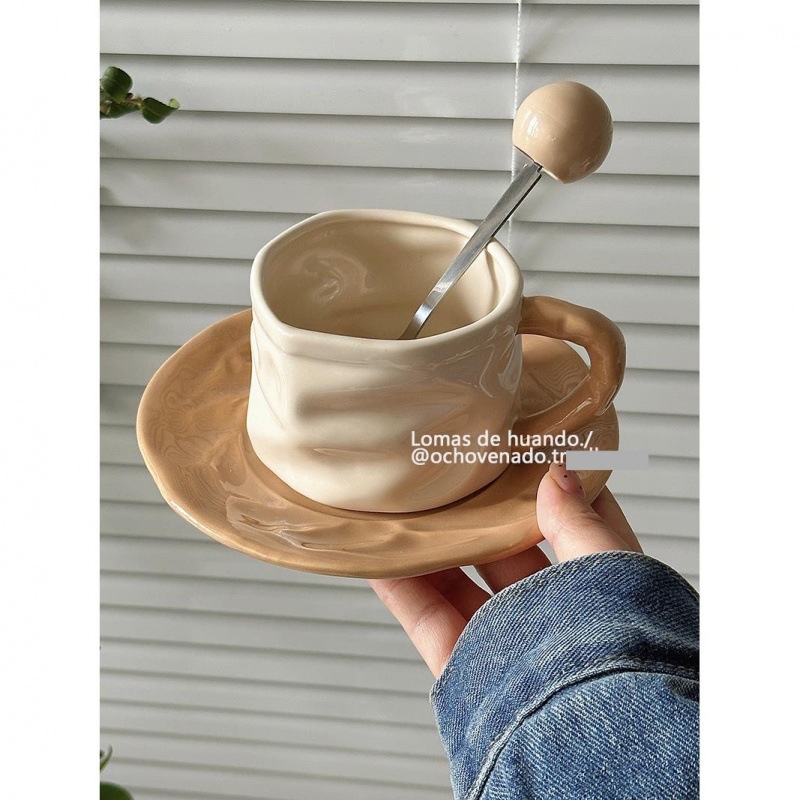 Set cești și farfurioare de cafea în stil Instagram, design rafinat, luxos, pentru ceai de după-amiază și mic dejun